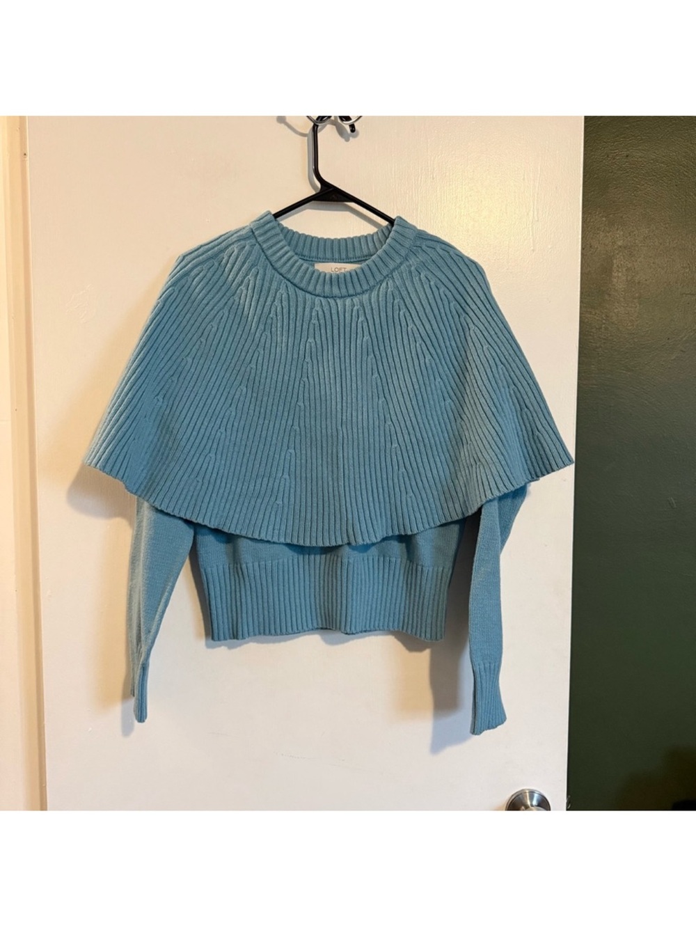 Loft blue ribbed cape swing sweater size large